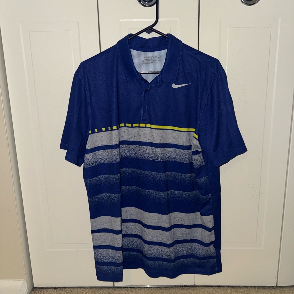 Nike Men's Blue Striped Golf Polo Shirt